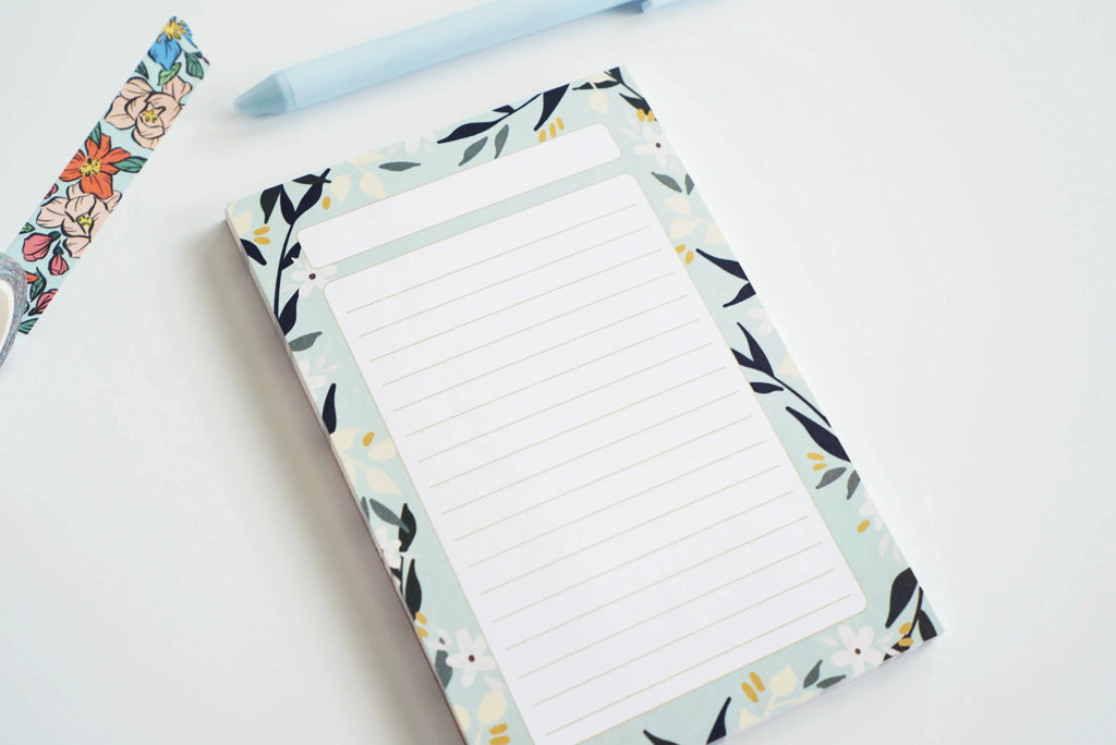 Mint Floral Lined Notepad AALVO