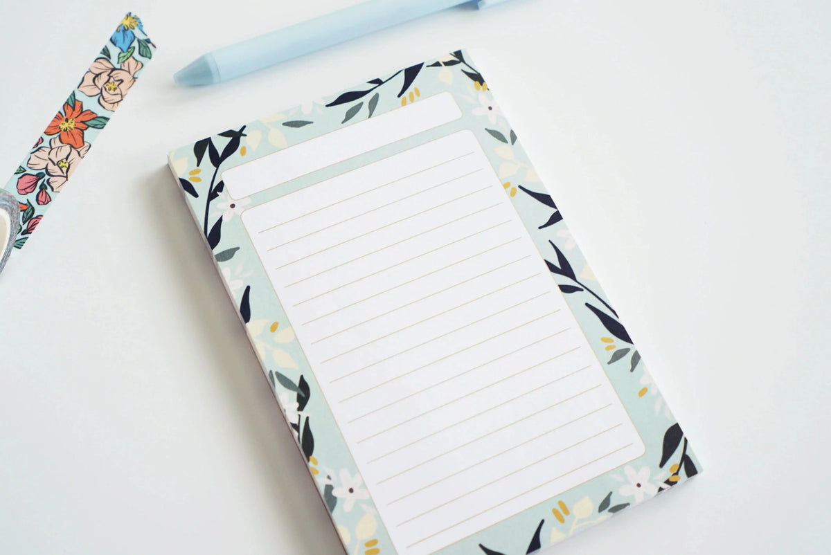 Mint Floral Lined Notepad AALVO