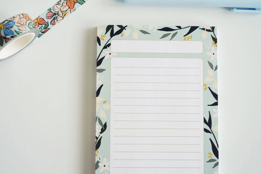 Mint Floral Lined Notepad AALVO