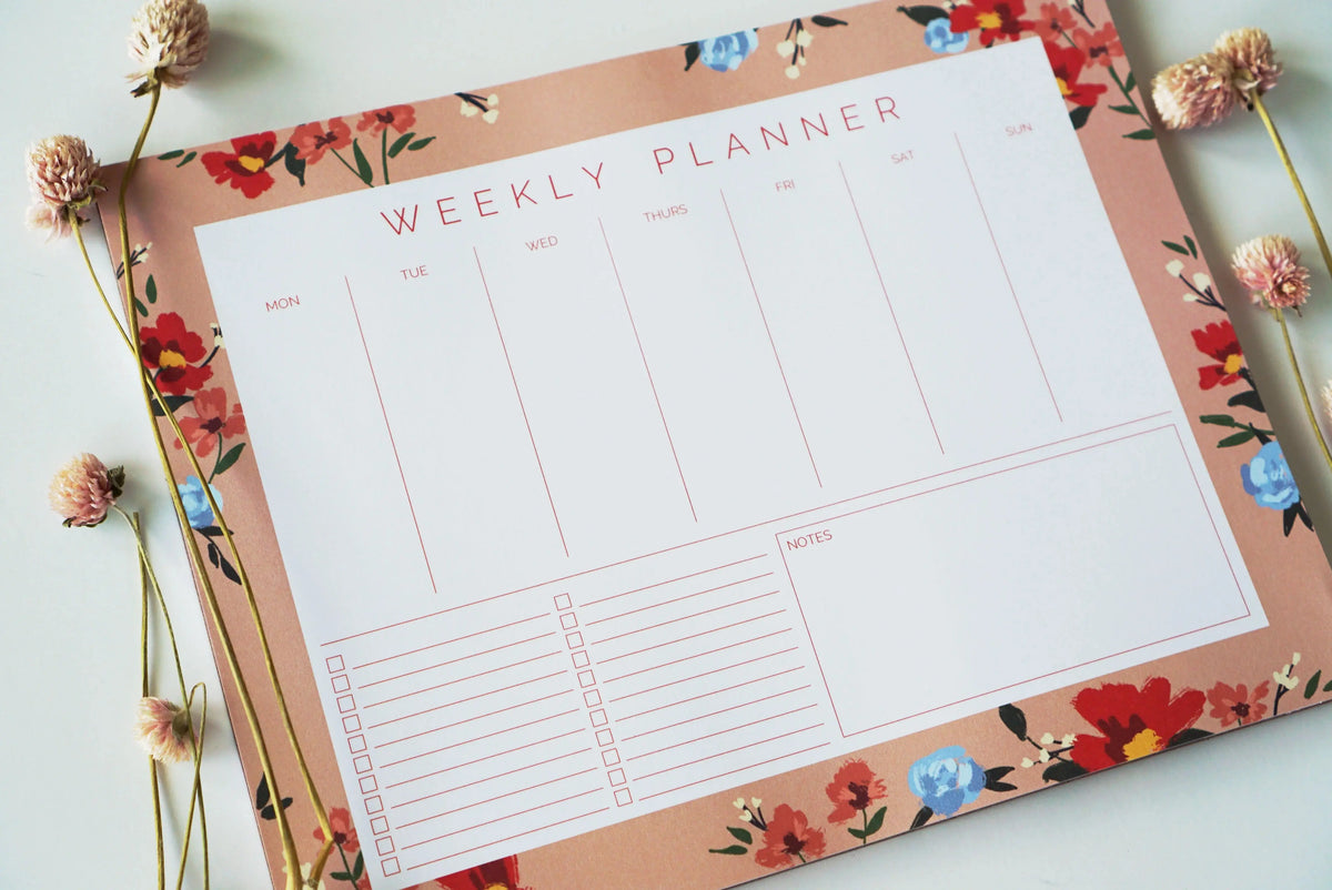 Peach Floral Weekly Planner AALVO