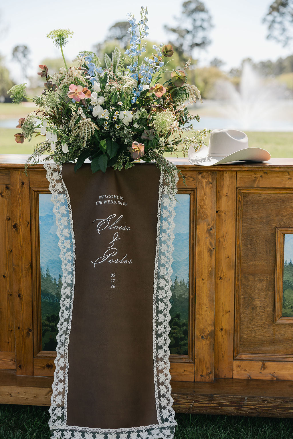 Western Chic - Leather with Lace Trim Bar Menu / Welcome Sign