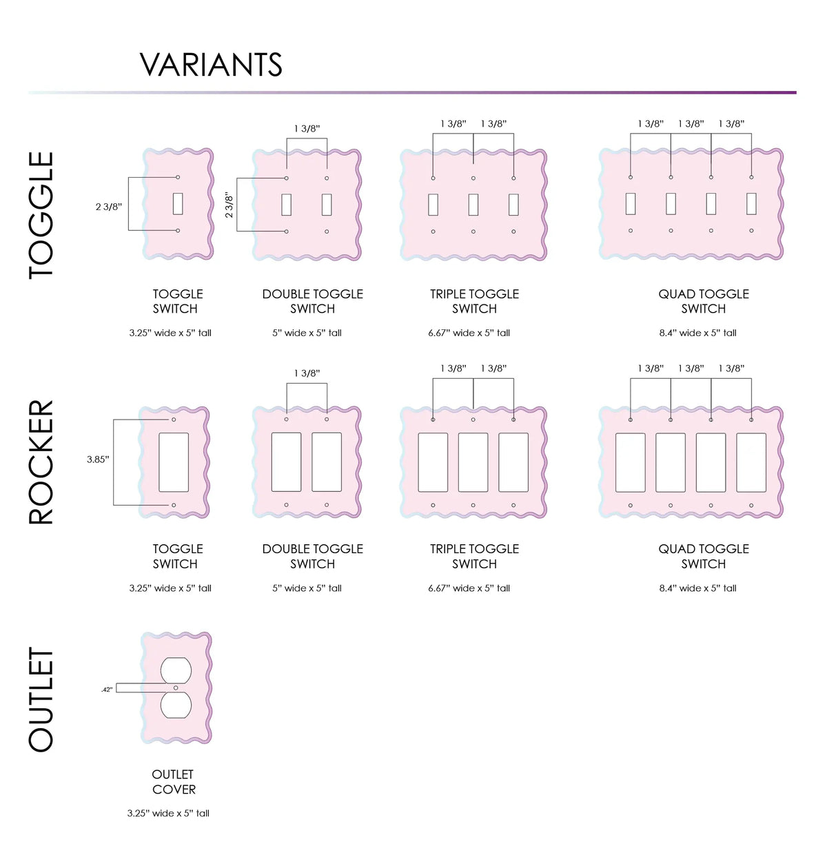 Iridescent Pink Squiggly Light Switch Cover Variants