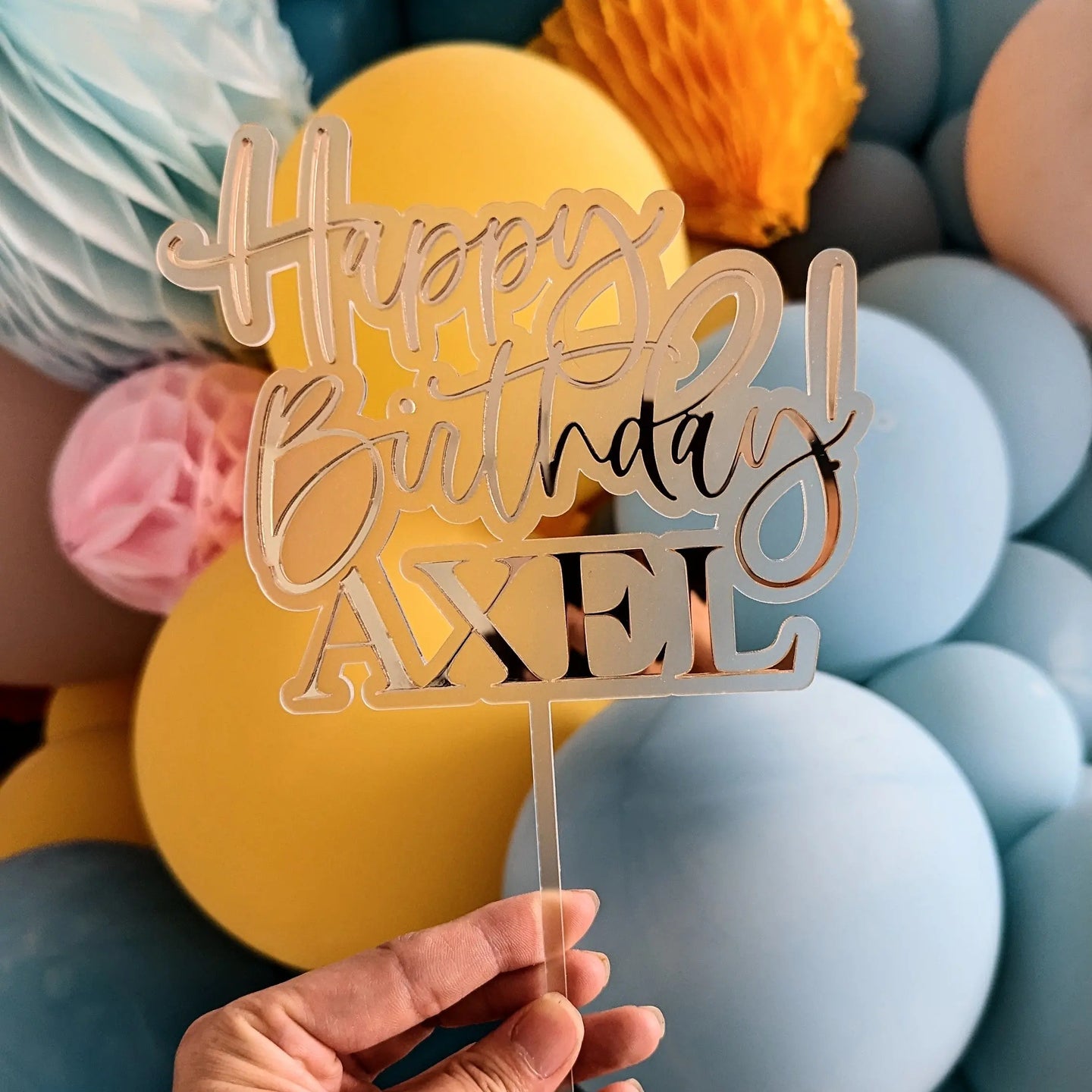 Double Layer Happy Birthday Cake Topper - Custom Name AALVO