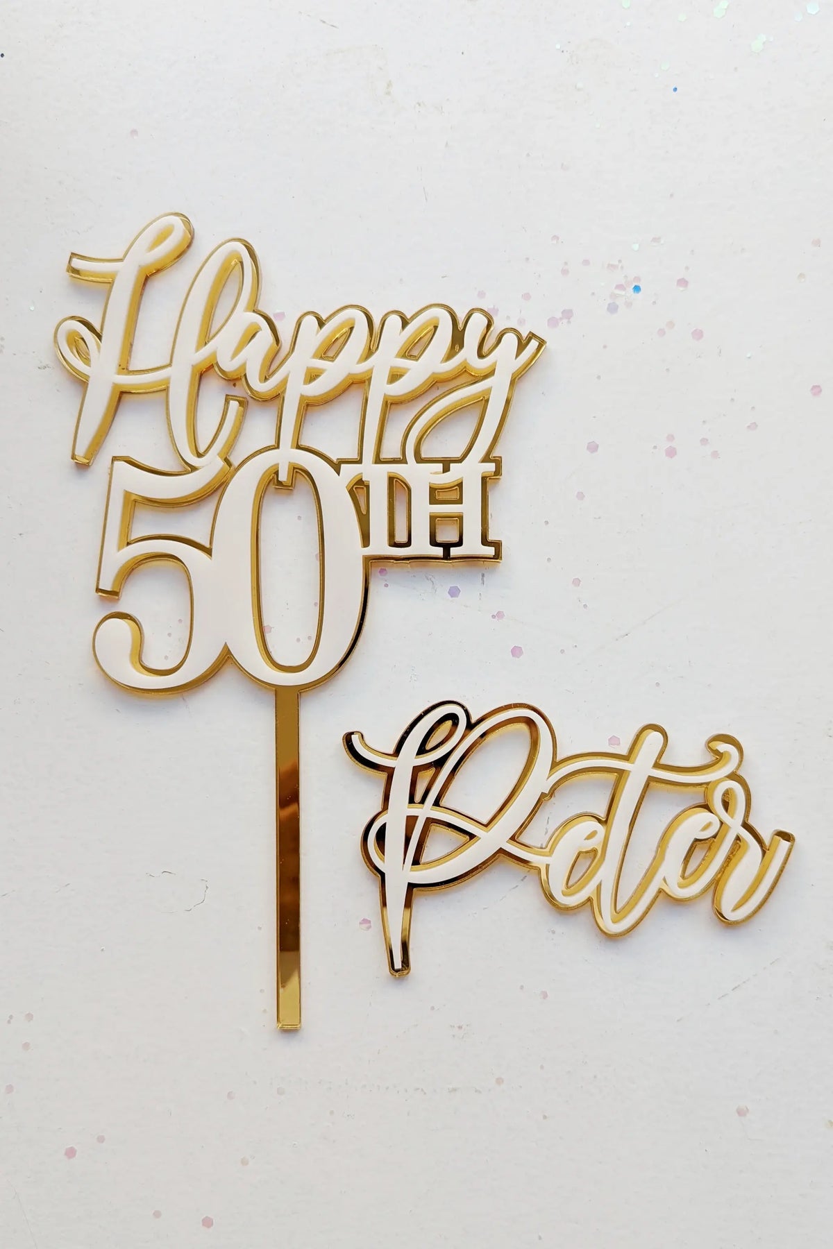 Happy Birthday Topper and Custom Name Charm Set - Double Layer AALVO