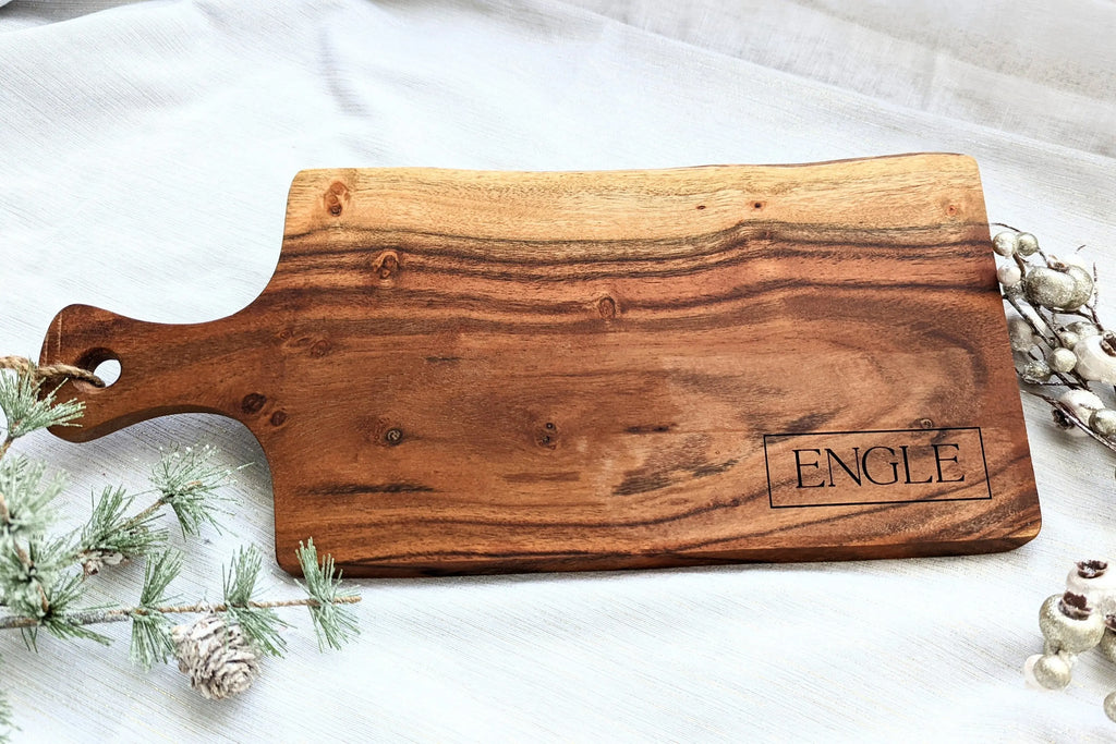 Custom Engraved Live Edge Charcuterie Cutting Board AALVO