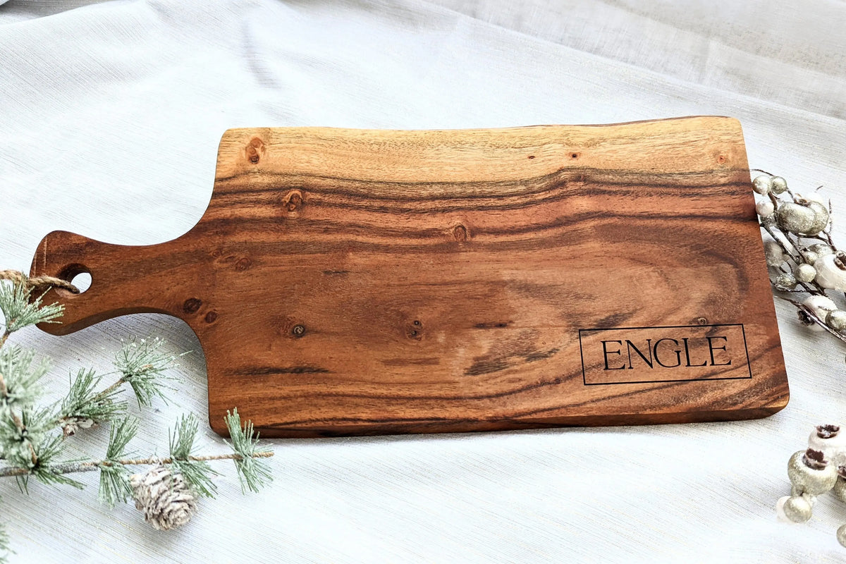 Custom Engraved Live Edge Charcuterie Cutting Board AALVO