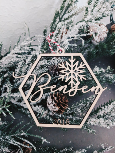 Hexagon Snowflake Personalized Ornament AALVO