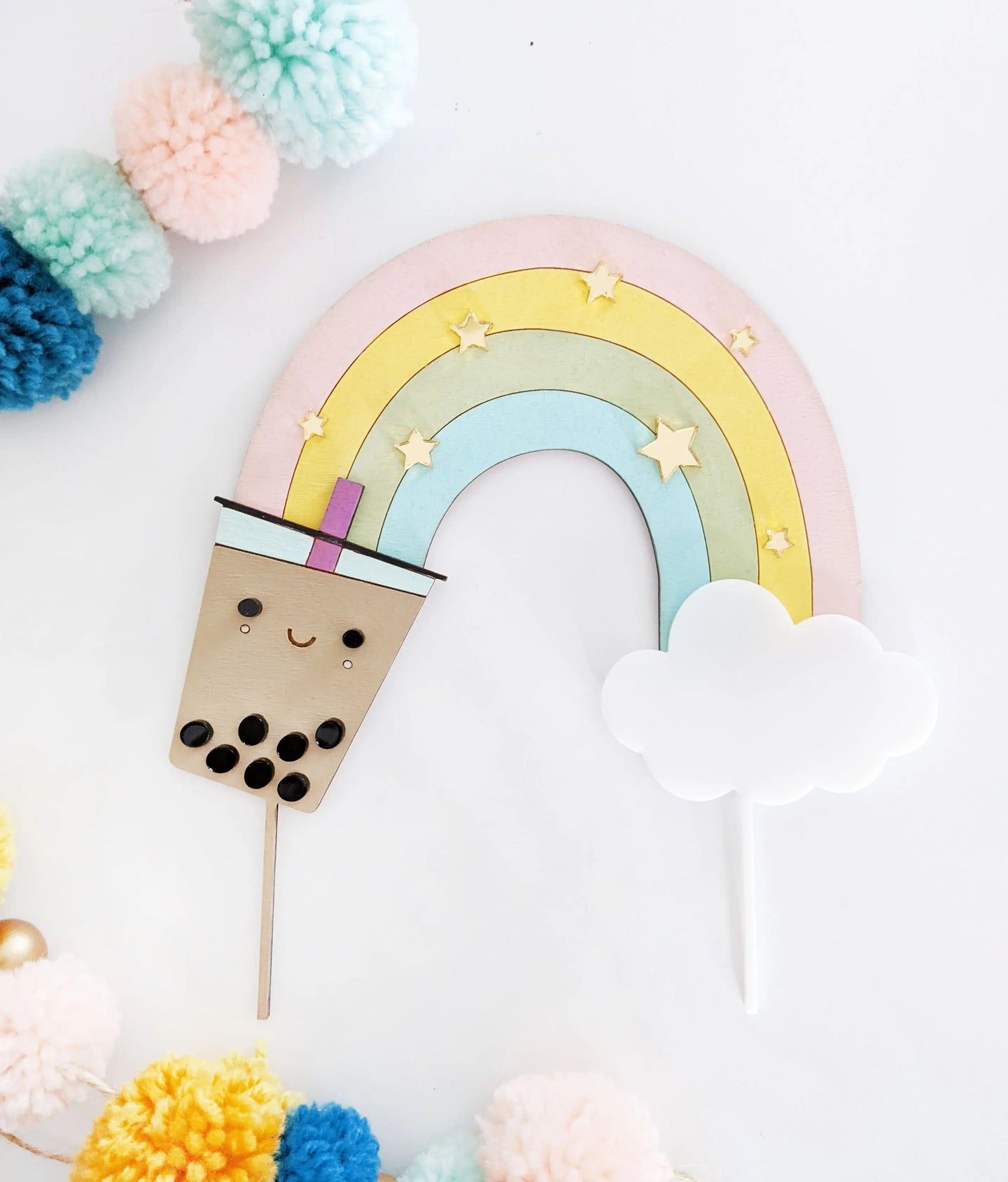 Rainbow Boba Cake Topper AALVO